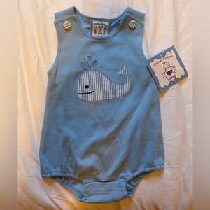 Three Sisters Baby blue whale romper 12 months